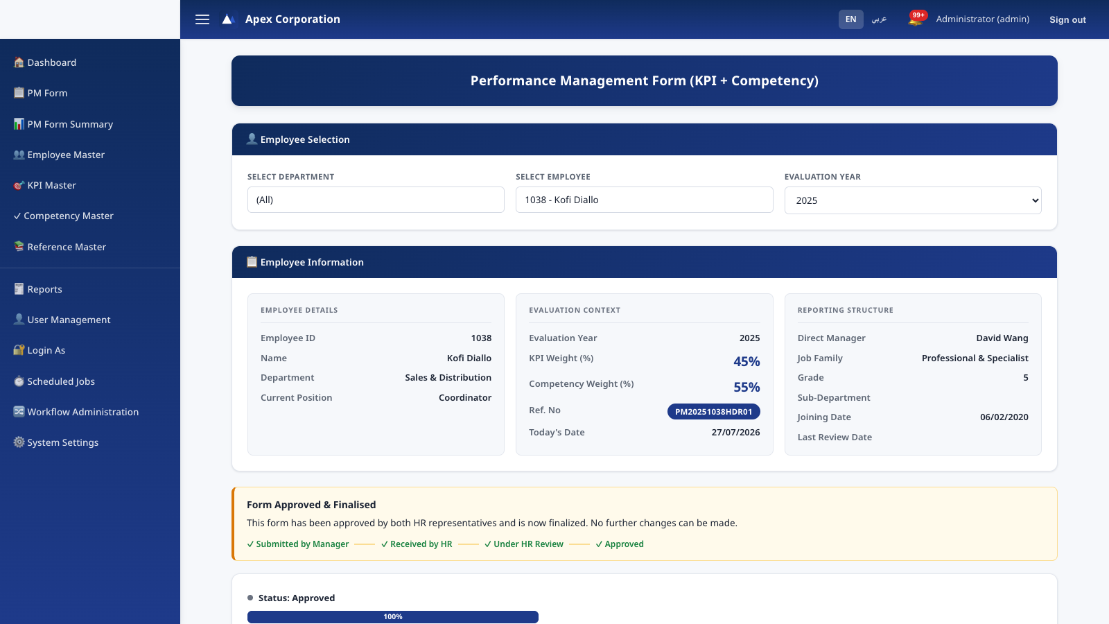Performance review (PM Form) page
