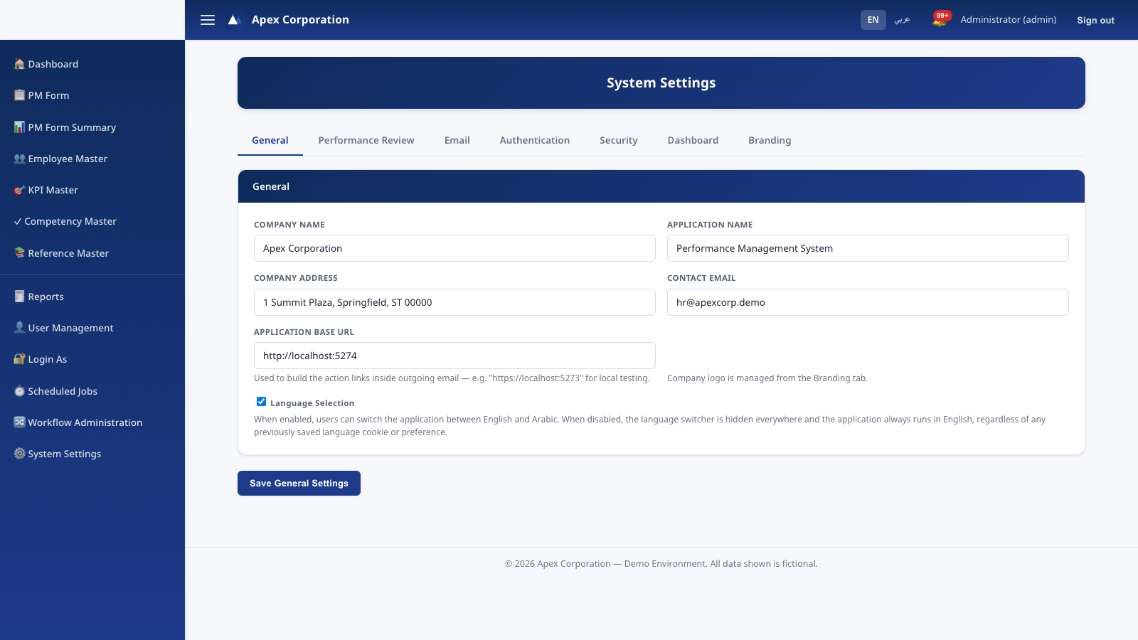 System Settings page