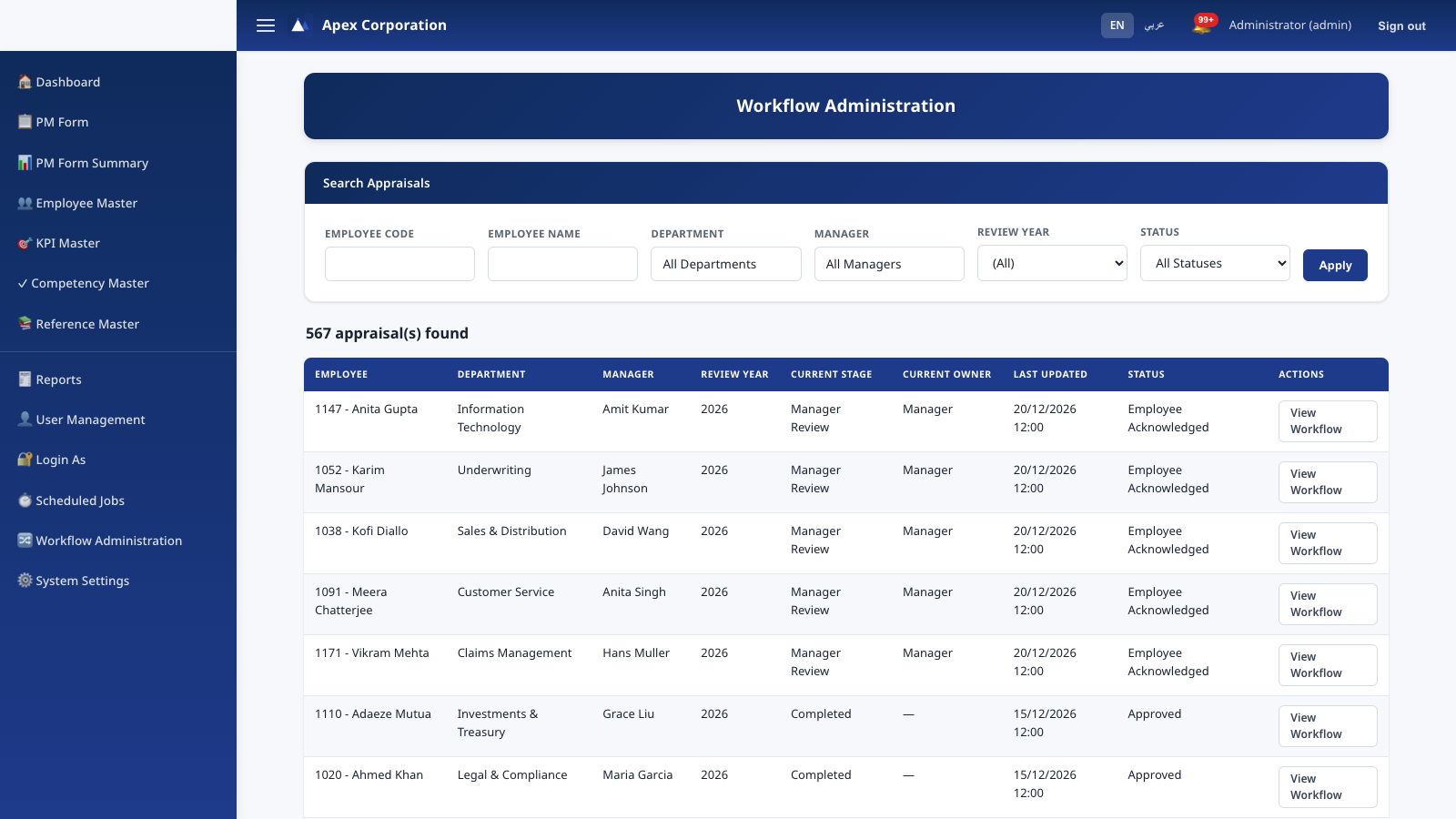 Workflow Administration search console